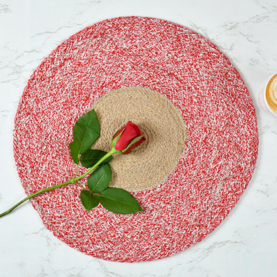 LaVichitra Round Pack of 4 Table Placemat(Red, Cotton)