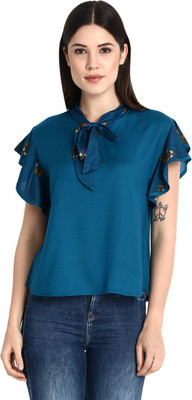 Raabta Fashion Casual Flared Sleeve Solid Women Blue Top
