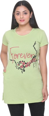 plush Graphic Print Women Round Neck Green T-Shirt