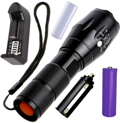 QTX Small Sun 500 Meter Zoomable Waterproof Chargeable LED 5 Mode Full Metal Body 20W Flashlight Torch Home/Outdoor Lamp high low medium strobe sos torch Torch(Black, 13.6 cm, Rechargeable)