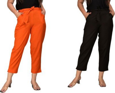 IQRAAR Regular Fit Women Orange, Black Trousers