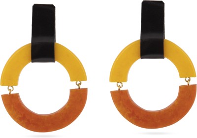 VFI Faux Leather Wrapped Earrings Yellow Orange Resin, Alloy, Leather Drops & Danglers