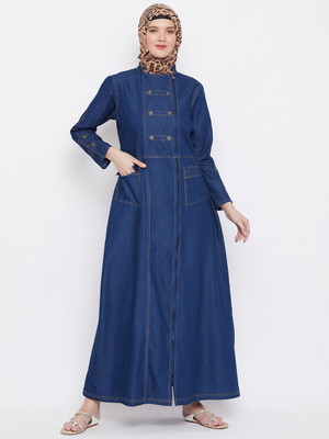 Momin Libas Cotton Blend Solid Abaya(Blue)
