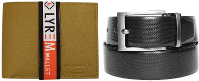 LYREM Wallet & Belt Combo(Beige, Black, Brown)