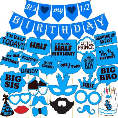 Party Propz Half Birthday Decorations kit for Baby Boys- 27Pcs Items Set for Half Year Birthday Decorations for Boys - 1/2 Birthday Decorations for Boys- 6 Month Birthday Decorations for Boys(Set of 27)