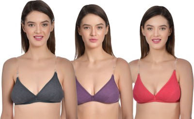 Aimly Women's Cotton Non-Padded Non-Wired Low Coverage Trasparent Multiway Strap Regular Bra (Pack of 3) Women T-Shirt Non Padded Bra(Multicolor)