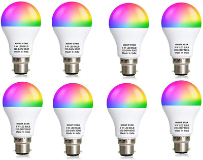 Nightstar 9 W Basic Round B22 LED Bulb(Multicolor, Pack of 8)