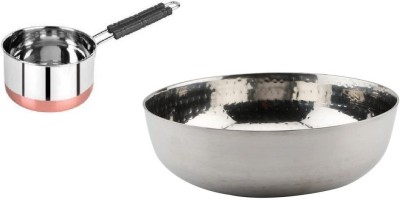 RBGIIT Stainless Steel Kadai Silver- Heavy Bottom Hammered and Sauce Pan Cookware, Kitchen Kadhai/Tasla for Cooking/Deep Frying Multipurpose Kadai: Ideal for shallow and deep frying of vegetables, desserts and snacks Pack of 2 Cook and Serve Casserole Set(2000 ml, 1000 ml)