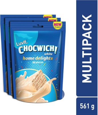 LuvIt Chocwich White Home Delights Wafer Chocolates | Crunchy & Delicious | Homepack | Gift Combo Bars(3 x 187 g)