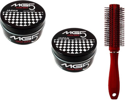 SHAGGY PROFESSIONAL HOME AND SALOON USE SOFT BRISTLE ROUND HAIR COMB WITH STRONG HOLD HAIR STYLING WAX(150ML)(3 Items in the set)