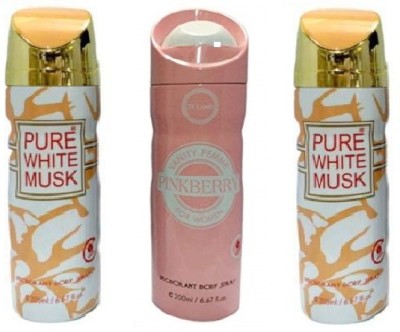 St. Louis PINKBERRY , PURE WHITE MUSK Body Spray  -  For Men & Women(600 ml, Pack of 3)