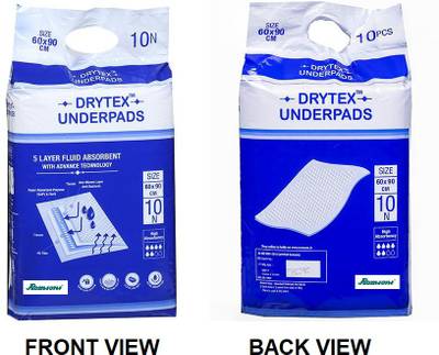 Romsons DRYTEX UNDERPADS FOR SOFT CARE (SHEETS FOR LAYING ON BED) SIZE 60 X 90 CM , PACK OF 1 - LARGE (10 PCS) - L