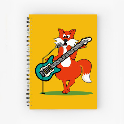 Art Bundle A Fox Playing Guitar A5 Size Wiro Bound Spiral Notebook Diary ( 90 GSM Natural Shade Paper ) A5 Notebook no 160 Pages(Multicolor)