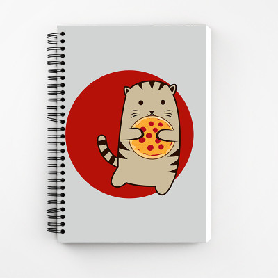 Art Bundle Pizza Cat A5 Size Wiro Bound Spiral Notebook Diary ( 90 GSM Natural Shade Paper ) A5 Note Book no 160 Pages(Multicolor)