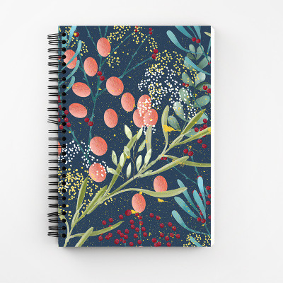 Art Bundle Leaf Pattern A5 Size Wiro Bound Spiral Notebook Diary ( 90 GSM Natural Shade Paper ) A5 Notebook Unruledo 160 Pages(Multicolor)