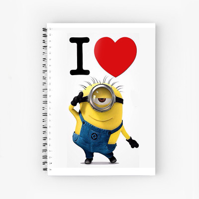 Art Bundle I Love Minion Pattern A5 Size Wiro Bound Spiral Notebook Diary ( 90 GSM Natural Shade Paper ) A5 Notebook Unruled 160 Pages(Multicolor)