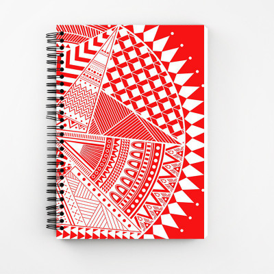 Art Bundle Mandala Art A5 Size Wiro Bound Spiral Notebook Diary ( 90 GSM Natural Shade Paper ) A5 Note Book no 160 Pages(Red, White)