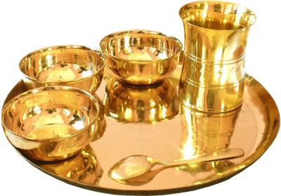 Shrinika Pack of 6 Bronze Handmade Kansa Thali Set | Handmade Bronze Dinner Thali Set of 06 Pieces Dinner Set(Gold, Microwave Safe)