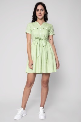 God Bless Women Fit and Flare Light Green Dress