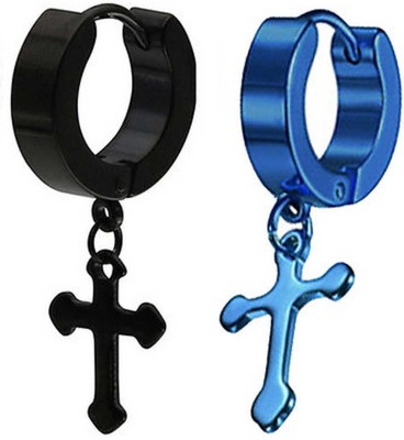 Crazy Fashion Jesus Cross Earrings Black & Blue 2 Pcs Metal Stud Earring