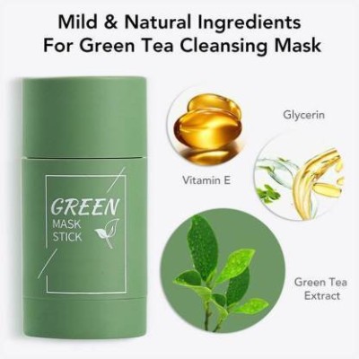 GLOW MORE SMO Premium Green Tea Purifying Clay Stick Mask Oil Control Anti-Acne Eggplant Solid Fine,Portable Cleansing Mask Mud Apply Mask,Green Tea Facial Detox Mud Mask (40 ml)(40 g)