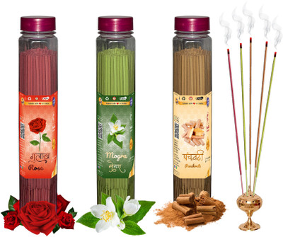 Shankh Rose, Mogra & Panchvati Agarbatti (Incense Stick) Pack of 300 gram (100 + 100 + 100) Fragrances Rose, Mogra, Panchvati(100 g, Set of 3)