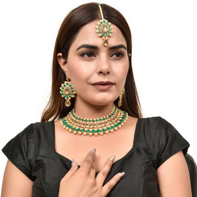 TWOLOVER Brass Gold-plated Green Jewellery Set(Pack of 1)