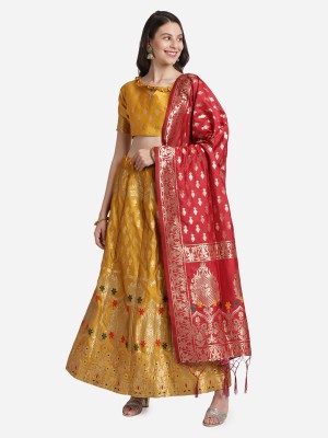 sotoni Floral Print, Self Design, Paisley Semi Stitched Lehenga Choli(Yellow)