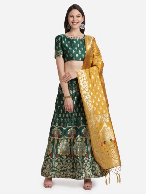 sotoni Self Design, Paisley Semi Stitched Lehenga Choli(Green)