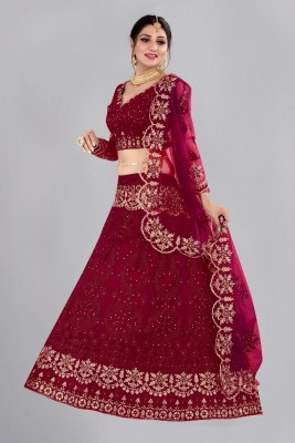 WARTHY ENETERPRICE Embroidered Semi Stitched Lehenga Choli(Maroon)