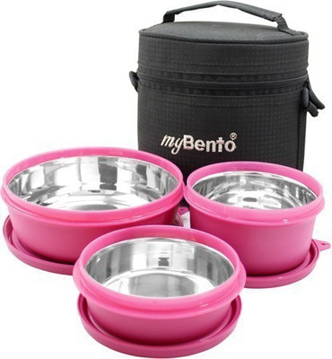 myBento SS TRI-MAX (SS304 Stainless Steel Inbuilt Lunch Box Set) 3 Containers Lunch Box(1350 ml)