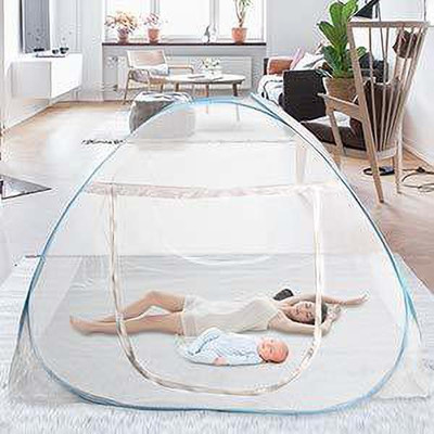 credicus Polyester Adults Washable Foldable Mosquito Net/Machhardani - Double Bed Bed Size 200 cm (6.5ft) X 200 cm (6.5ft) X 140 cm (Double Bed 6ft x 6ft, blue) for King Size Bed Mosquito Net(Blue, White, Tent)