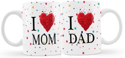 iMPACTGift I love Mom Dad #426 Couple Gift for Mummy papa, Anniversary, Birthday Gifts Ceramic Coffee Mug(330 ml, Pack of 2)