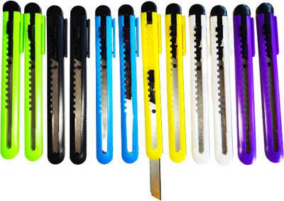 max deals Multicolor Hand-help Paper/Box cutter with Plastic handle and fixed Snap-off Blade pack of 12 Pcs 12 Utility Knife(Multicolor)