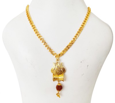 dewiss Lord Shiva,Trishool,Damru,Rudraksha Pendant Hindu Religious Symbols Pendant With Gold Plated Curb Chain Gold-plated Alloy, Brass Pendant