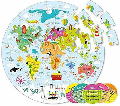 Webby Amazing World Map Jigsaw Floor Puzzle 60 Pcs with 4 double sided Flashcards(60 Pieces)