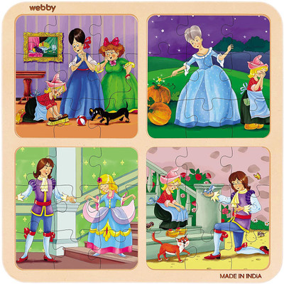 Webby 4 in 1 Cinderella Story Wooden Puzzle Toy(36 Pieces)