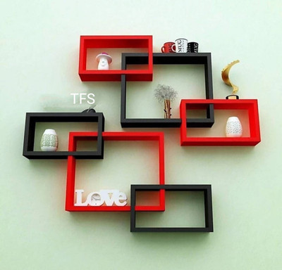 TFS Wall Mount Intersecting Wall Shelves Set of 6 Display Unit MDF (Medium Density Fiber) Wall Shelf(Number of Shelves - 6, Red, Black)