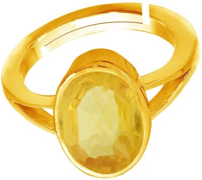 RSPR 9.25 Ratti Natural Yellow Sapphire Pukhraj Gemstone Gold Plated Ring Brass Sapphire Gold Plated Ring