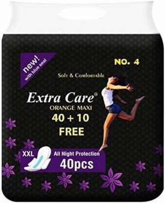 Extra Care Sanitary Pads Orange Maxi for Women with Wings | Dry net Surface Soft & Comfortable Sanitary Napkins for Day & Night Protection Extra Large - 40 counts) Sanitary Pad (Pack of 40) Sanitary Pad(Pack of 40)