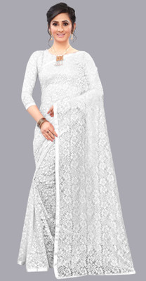 Croza Self Design Bollywood Net Saree(White)