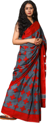 NIKHILAM Printed Daily Wear Pure Cotton Saree(Red)