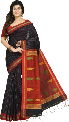 Mystory Self Design Handloom Cotton Silk Saree(Maroon, Black)