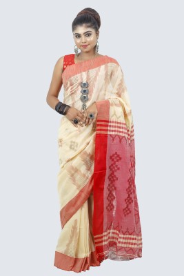 AngaShobha Digital Print Handloom Handloom Cotton Blend Saree(Beige)