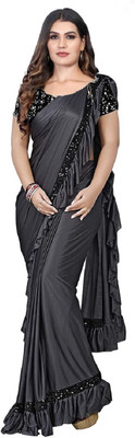 Greeva fashion Embellished Bollywood Lycra Blend Saree(Grey)
