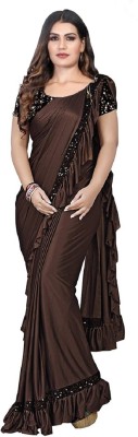 Greeva fashion Embellished Bollywood Lycra Blend Saree(Brown)