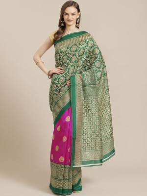 SVB Sarees Printed Bandhani Art Silk Saree(Green, Pink)