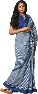 JAIPURI BLOCK PRINT Printed Bollywood Pure Cotton Saree(Grey)