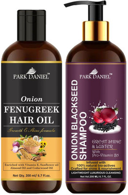 PARK DANIEL Pure and Natural Onion Fenugreek Oil & Onion Blackseed Shampoo Combo Pack Of 2 bottle of 200 ml(400 ml)(2 Items in the set)