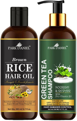 PARK DANIEL Pure and Natural Brown Rice Oil & Green Tea Shampoo Combo Pack Of 2 bottle of 200 ml(400 ml)(2 Items in the set)